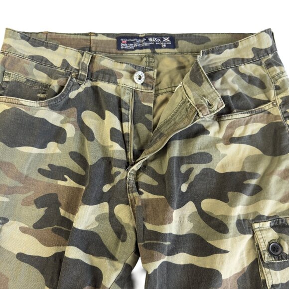 RED-OX Camo Cargo Shorts 34 – Distressed Green Woodland Utility Bottoms Grunge - Picture 3 of 14